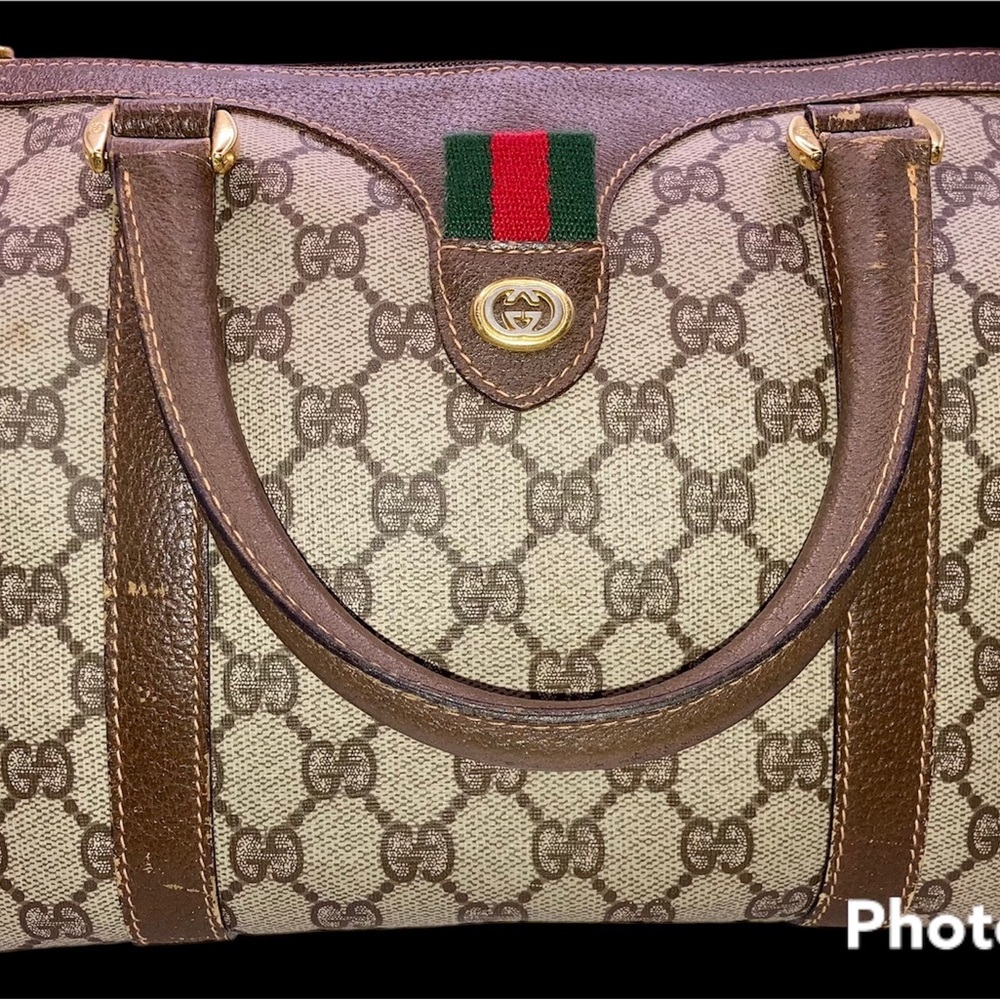 Gucci Brown Monogram Canvas Top-Handle Bag with Green-Red Web - Picture 10 of 11